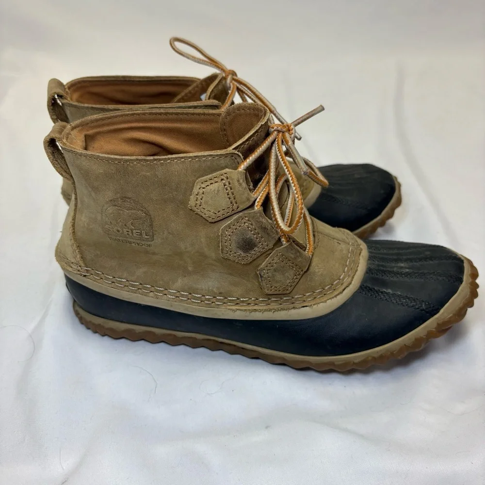 Sorel Classic Out N About Waterproof Tan Leather Ankle Boots Rubber Shell Winter - Picture 4 of 10